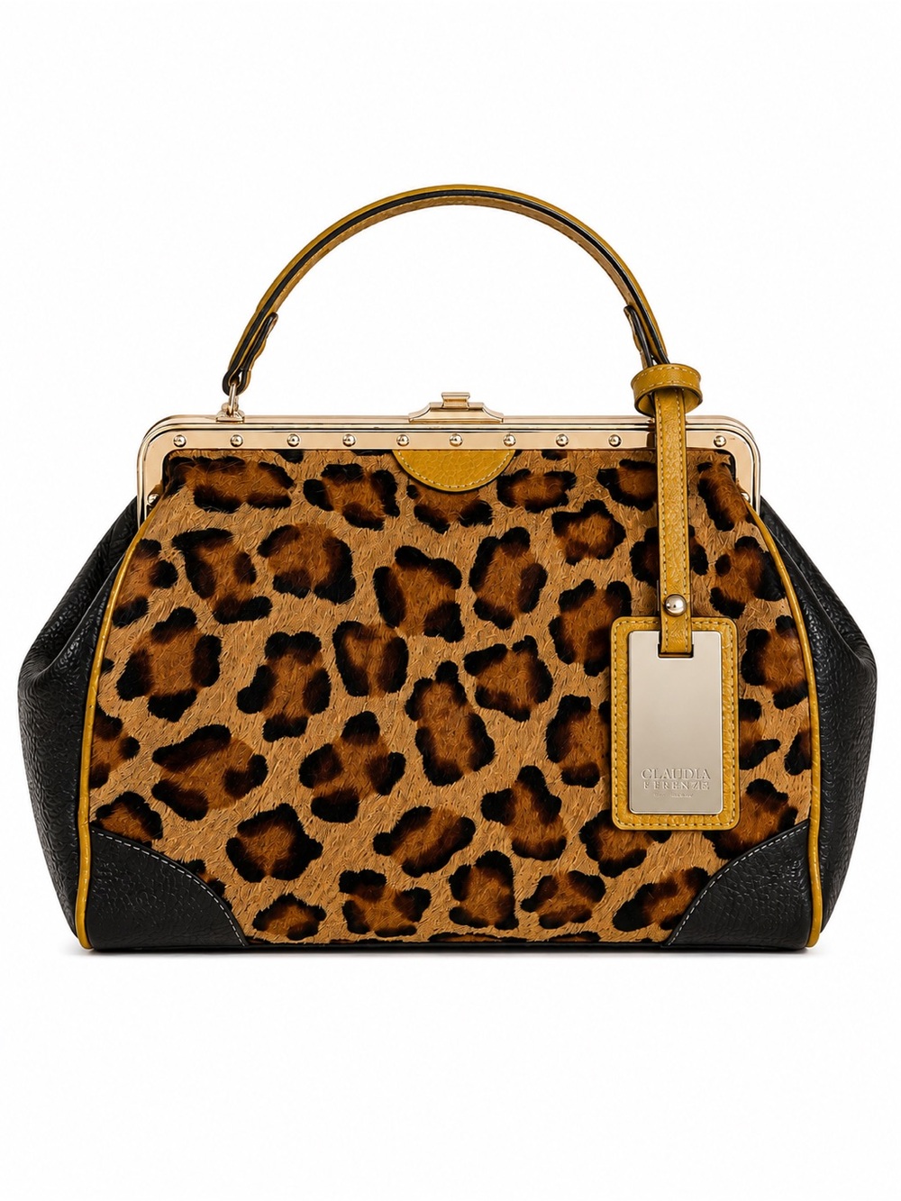 Claudia Firenze Leopard Calf Hair Leather Frame Satchel Made in Italy - Picture 15 of 15